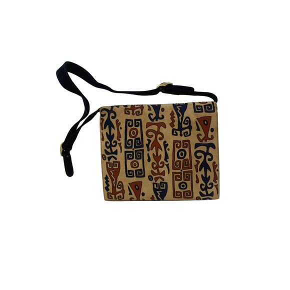 Saks Fifth Avenue Black Multicolor Suede Print Buckle Closure Purse - Picture 5 of 14